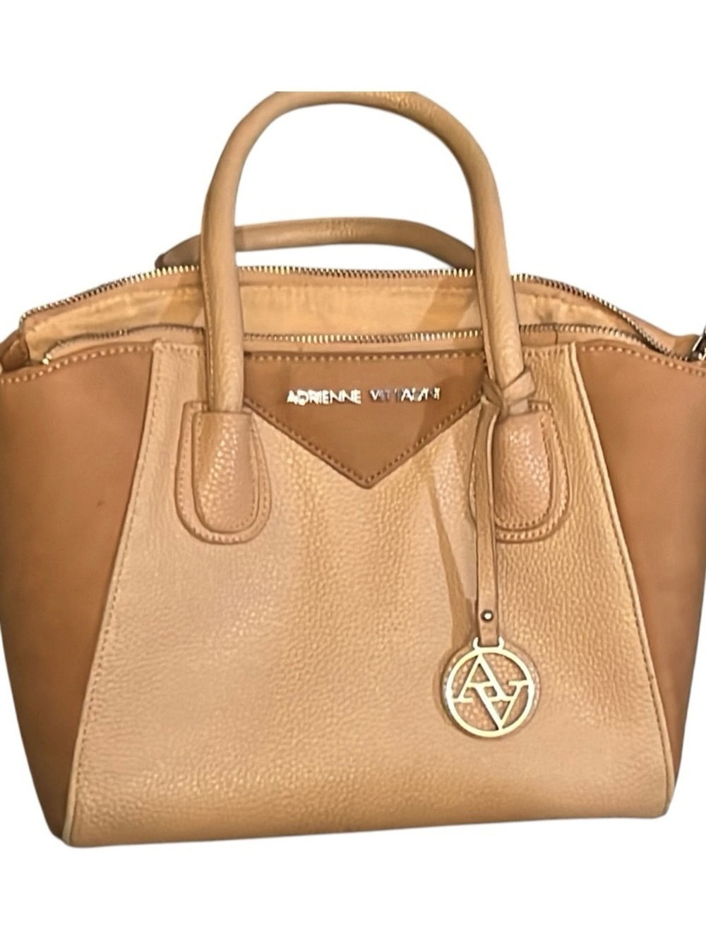 Adrienne Vittadini faux pebbled Leather bag two tone tan
